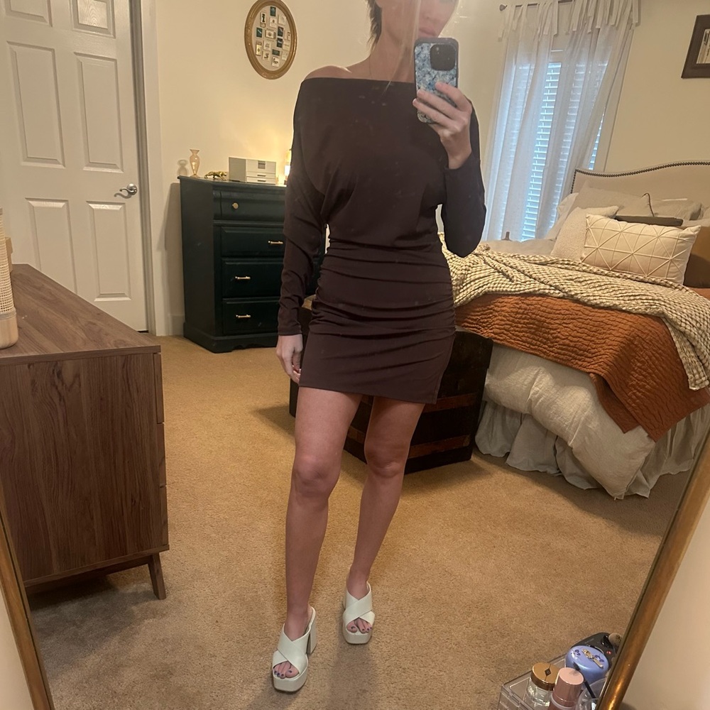 Chic Brown Off-Shoulder Dress
